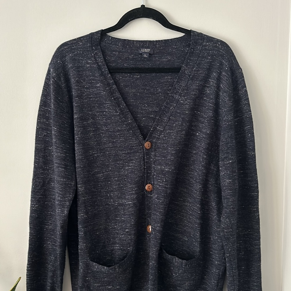 J. Crew Navy Speckled V-Neck Cardigan
